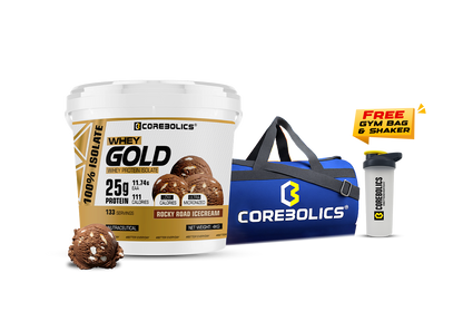 Corebolics Whey Gold - Isolate Protein( 4 kg, 133 Servings ) + FREE GYM BAG And Shaker