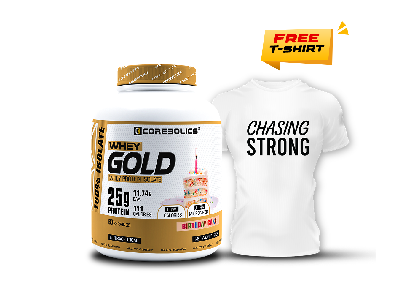 Corebolics whey gold offer birthday cake