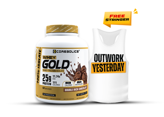 Corebolics Whey Gold - Isolate Protein (2 kg, 67 Servings) + FREE STRINGER