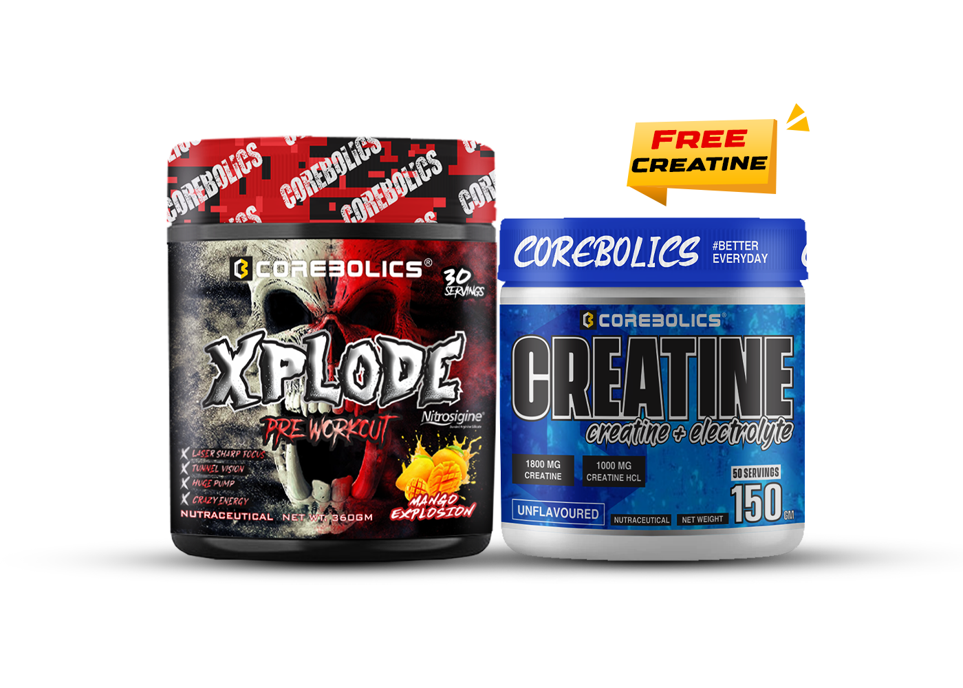 COREBOLICS XPLODE (BLACK SERIES) PRE WORKOUT (360 GM, 30 SERVINGS) + 150g Creatine free