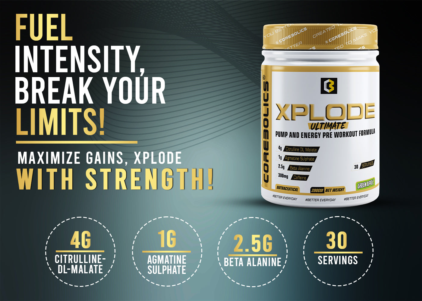 Corebolics Xplode Ultimate (390 gm, 30 Servings) + Free T-shirt