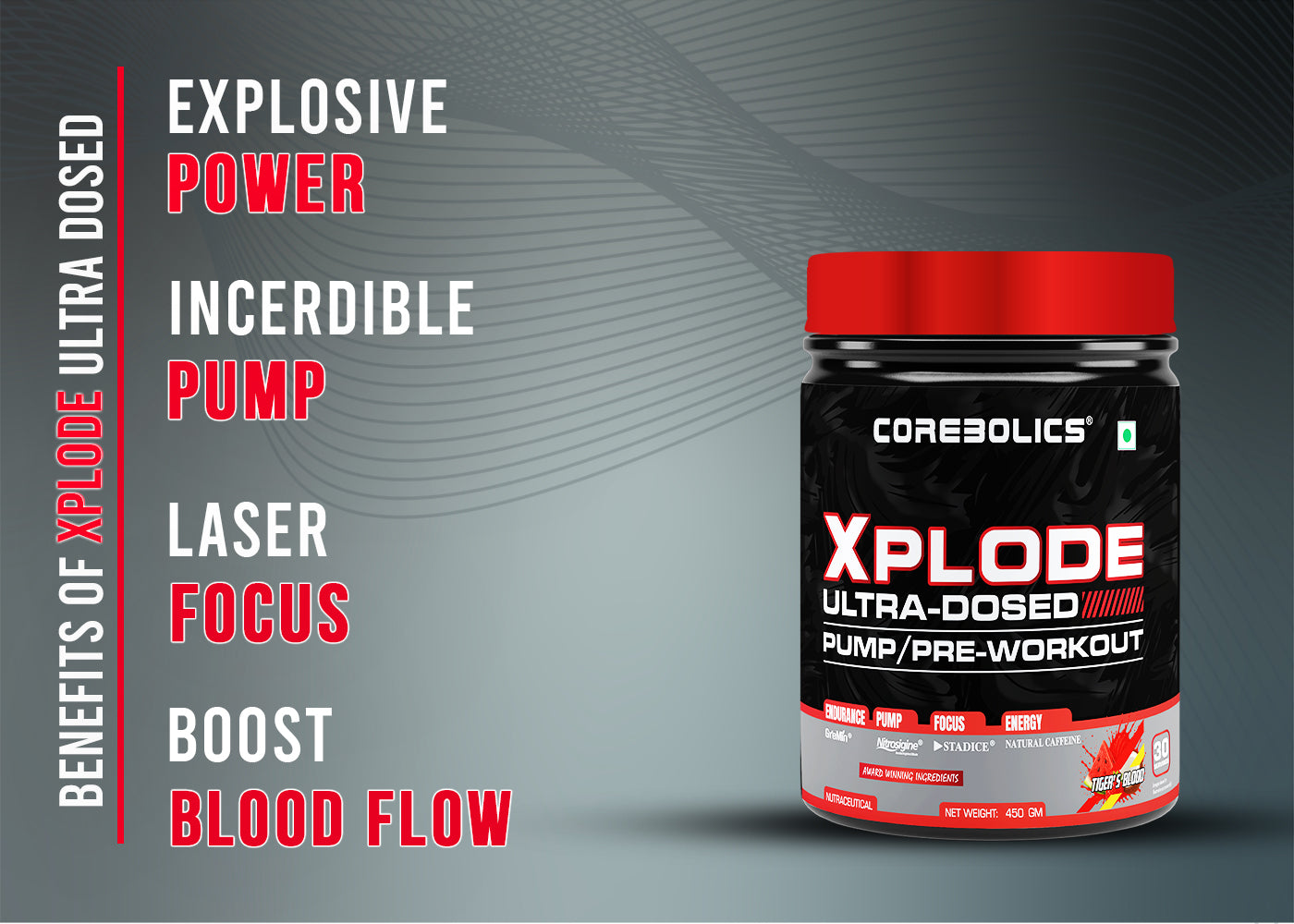 Corebolics Xplode Pre Workout – 450gm (30 Servings)