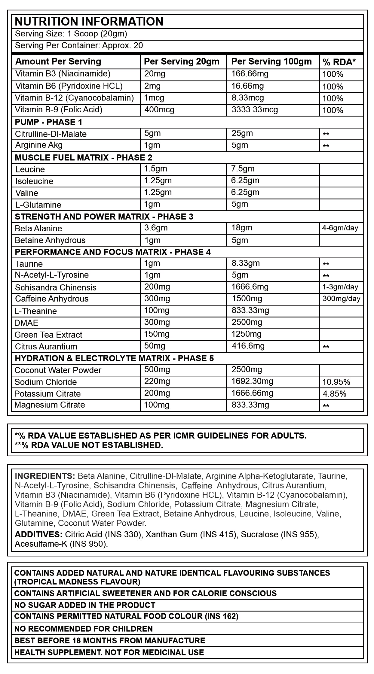 Corebolics Xplode Phase-5 (Tropical Madness, 400gm, 20 Servings) + Free T-shirt