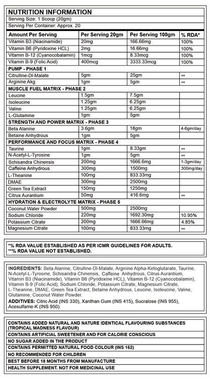 Corebolics Xplode Phase-5 (Tropical Madness, 400gm, 20 Servings) + Free T-shirt