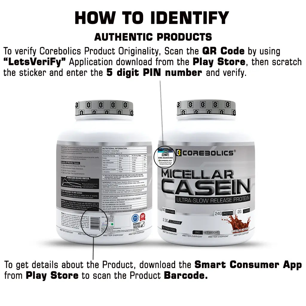 Corebolics Micellar Casein Ultra-Slow Release Protein (Chocolate, 2 kg, 60 Servings) + FREE T-SHIRT