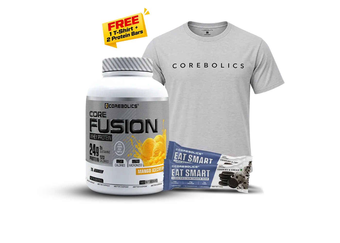 Core Fusion Whey Protein 1KG + FREE T-Shirt & 2 Protein Bars