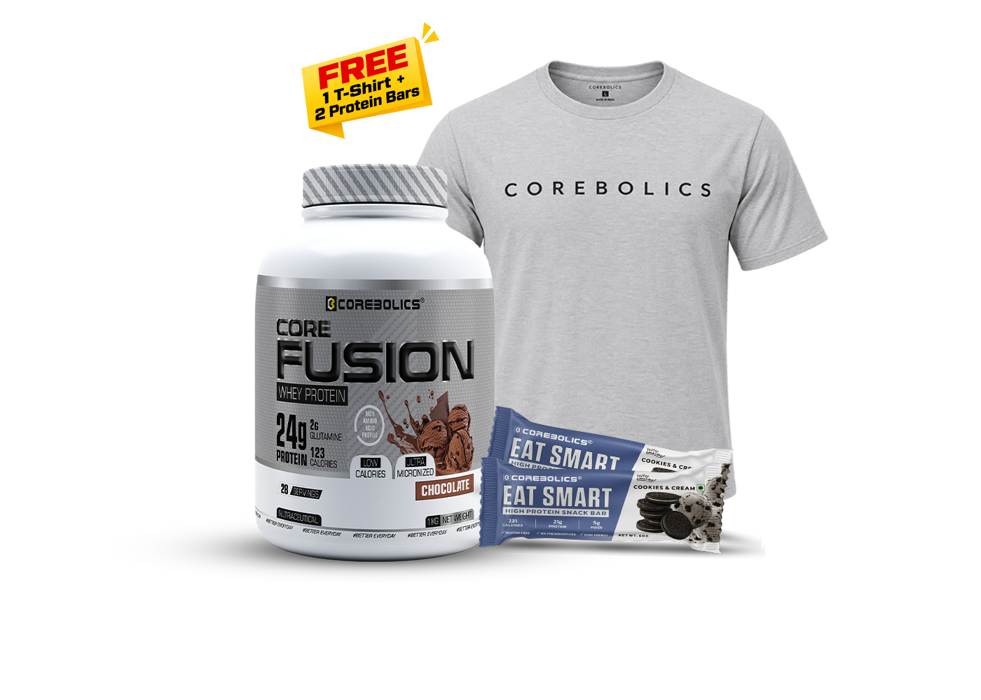 Core Fusion Whey Protein 1KG + FREE T-Shirt & 2 Protein Bars