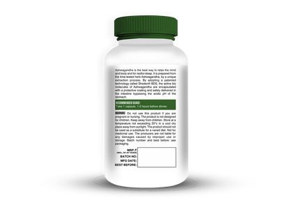 Corebolics Ashwagandha bottle back label with usage and warning