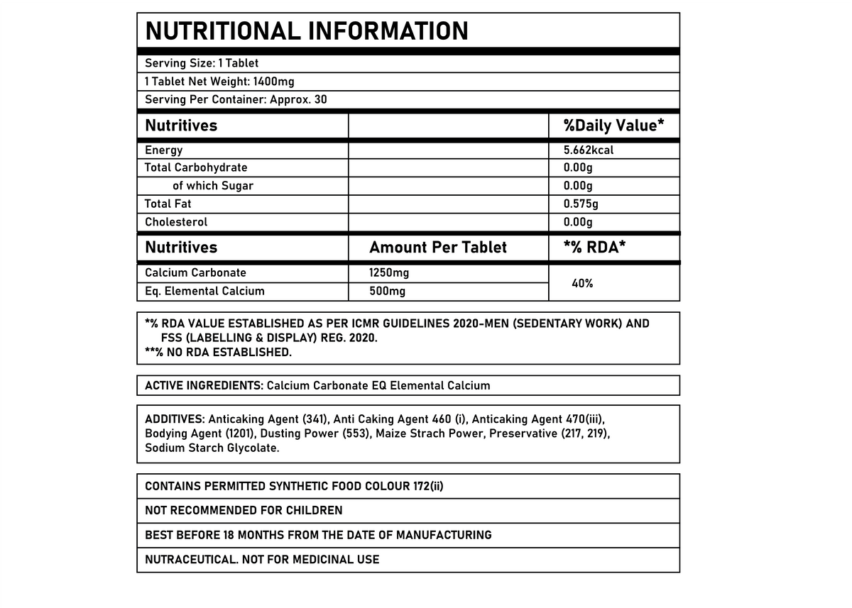 Corebolics calcium nutritional information