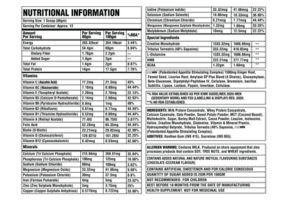 Cocrebolics nutritional information