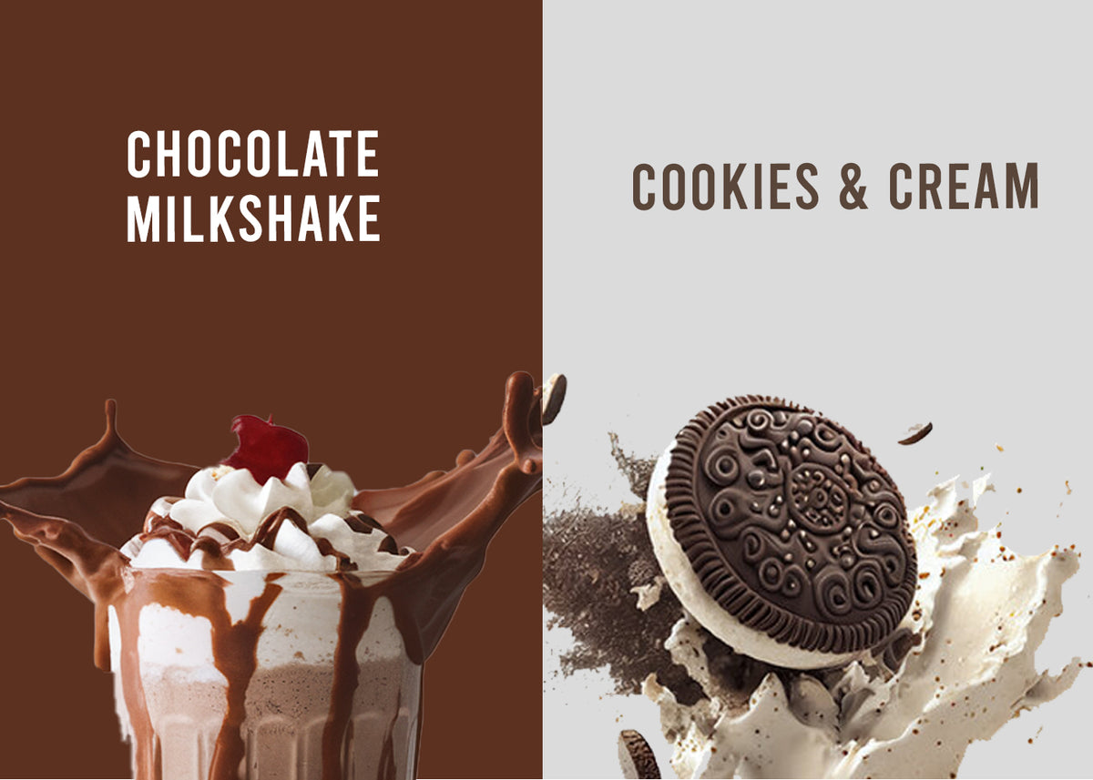 Corebolics Gainz Lean Mass Gainer 5kg flavor options: Chocolate Milkshake and Cookies & Cream