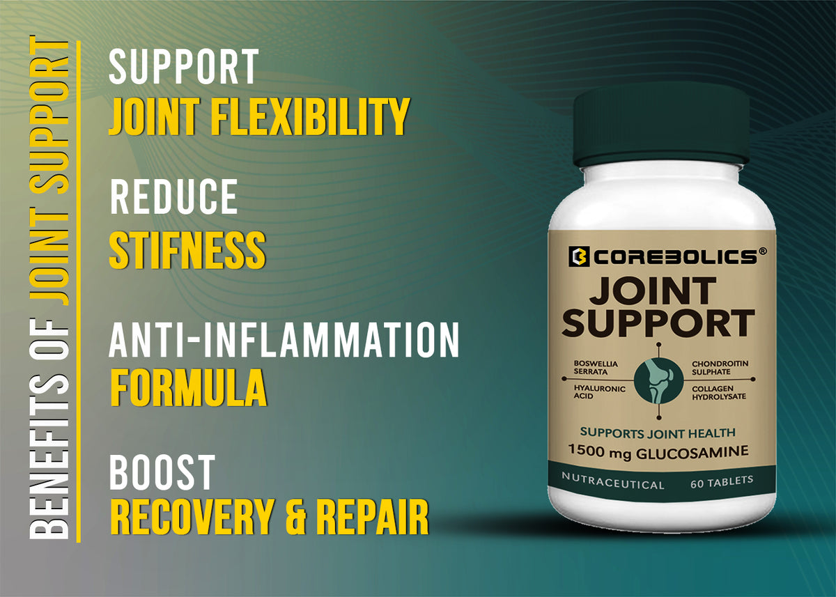 Corebolics Joint Support bottle with "Strong Joints, Strong Moves 
