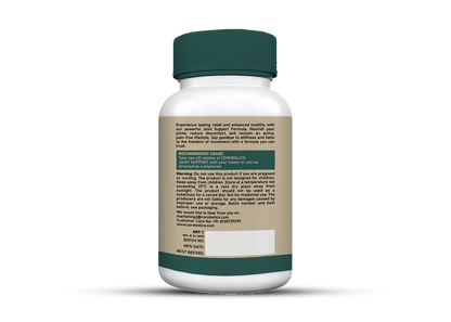 Corebolics Joint Support bottle back label with recommended usage, warnings and manufacturer contact details