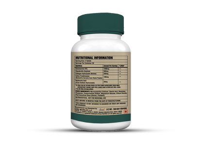 Corebolics Joint Support bottle nutritional information label with glucosamine, chondroitin, collagen, boswellia and hyaluronic acid per serving
