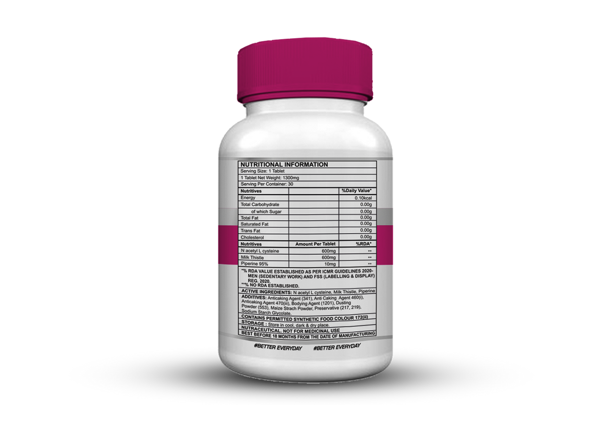 Corebolics Liver support nutritional information label, 1 tablet serving