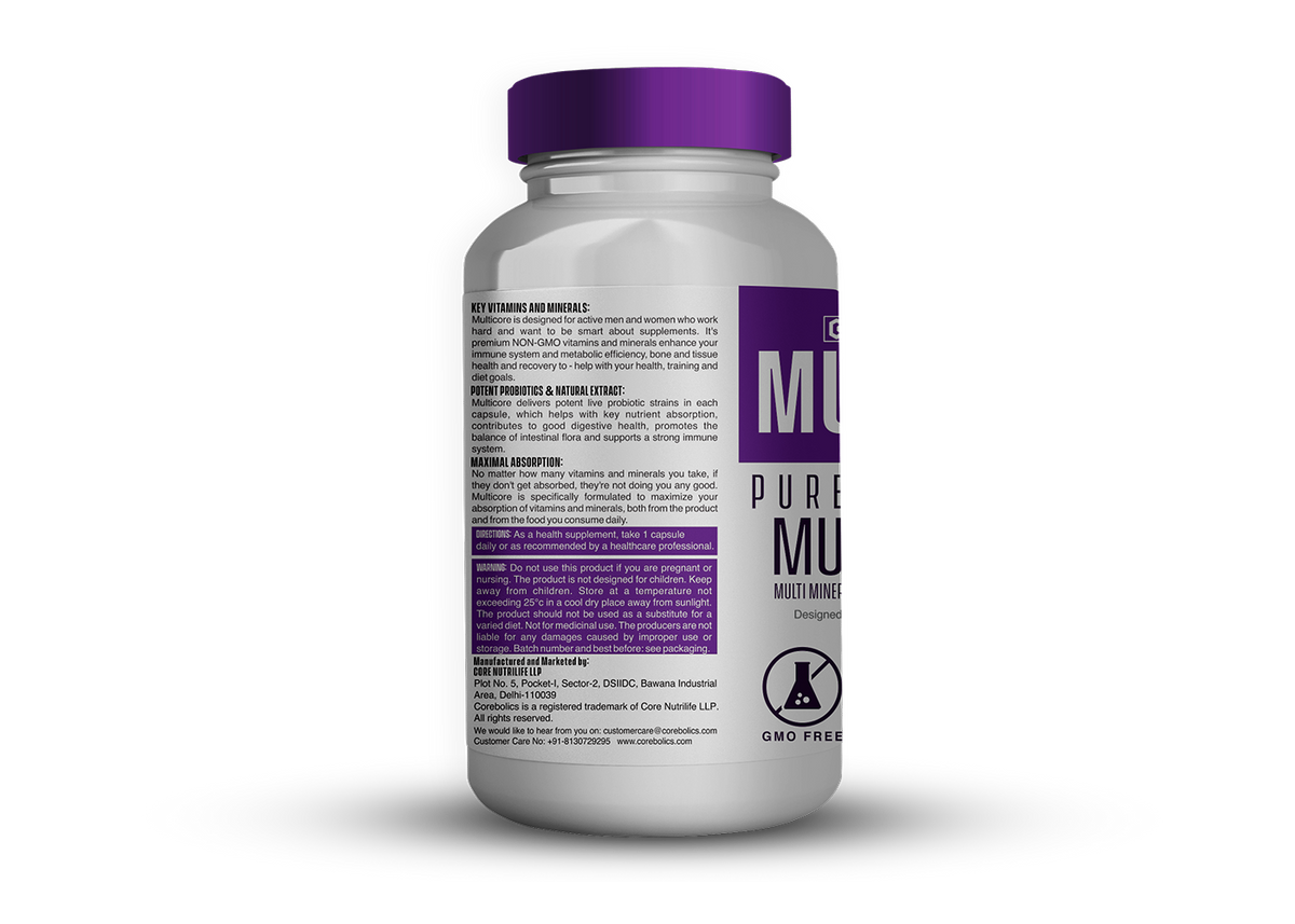 Corebolics Multicore multivitamin bottle side label with directions