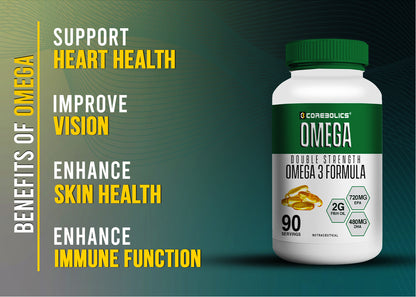 Corebolics Omega 3 banner: Heart, Brain, benefits of omega