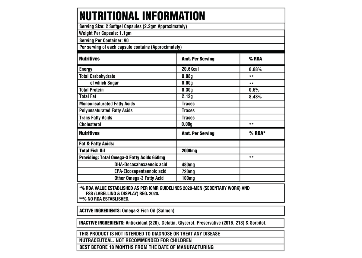 Corebolics omega 90 capsules nutritional information