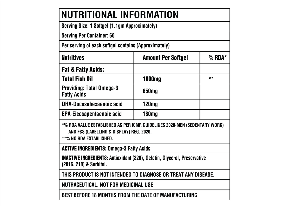 Corebolics omega 60 capsules nutritional information