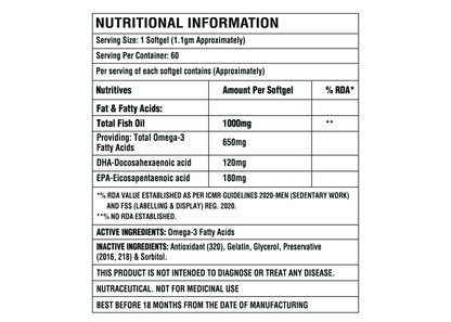 Corebolics omega 60 capsules nutritional information