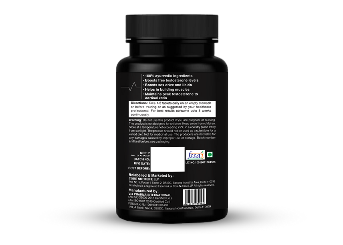 Corebolics Testobolics bottle back label with directions and warning