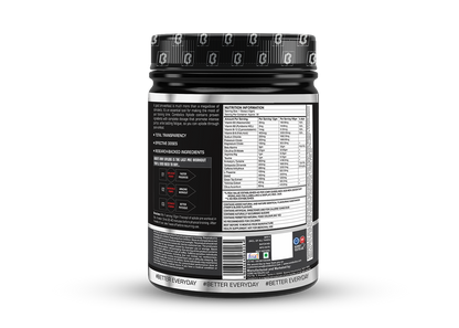 Back of the Corebolics Xplode Pre Workout Formula 360g tub showing the product description, key benefits, nutritional information panel, directions for use, warnings and manufacturer details