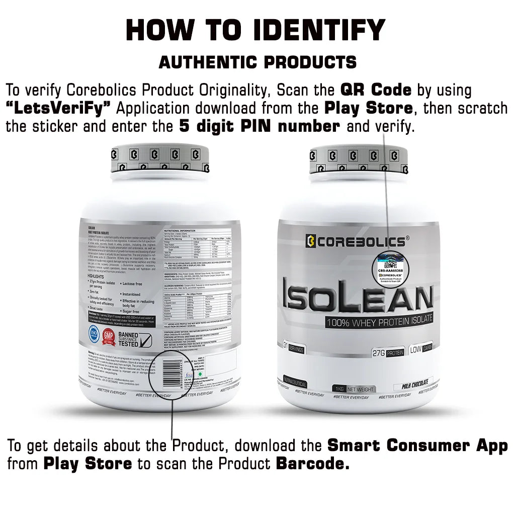 Corebolics Isolean -100% Whey Protein Isolate (Milk Chocolate, 1 kg, 31 Servings)