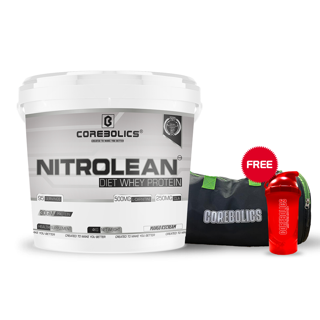 Corebolics Nitrolean - Diet Whey Protein(4 kg, 95 Servings) + FREE GYM BAG and T-SHIRT