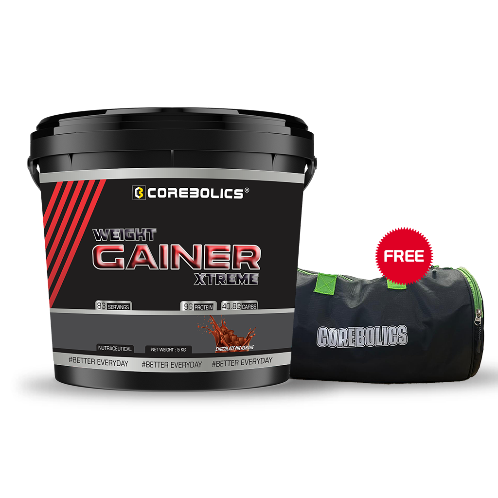 Corebolics Weight Gainer Xtreme(Chocolate, 5 kg, 83 Servings) + FREE GYM BAG