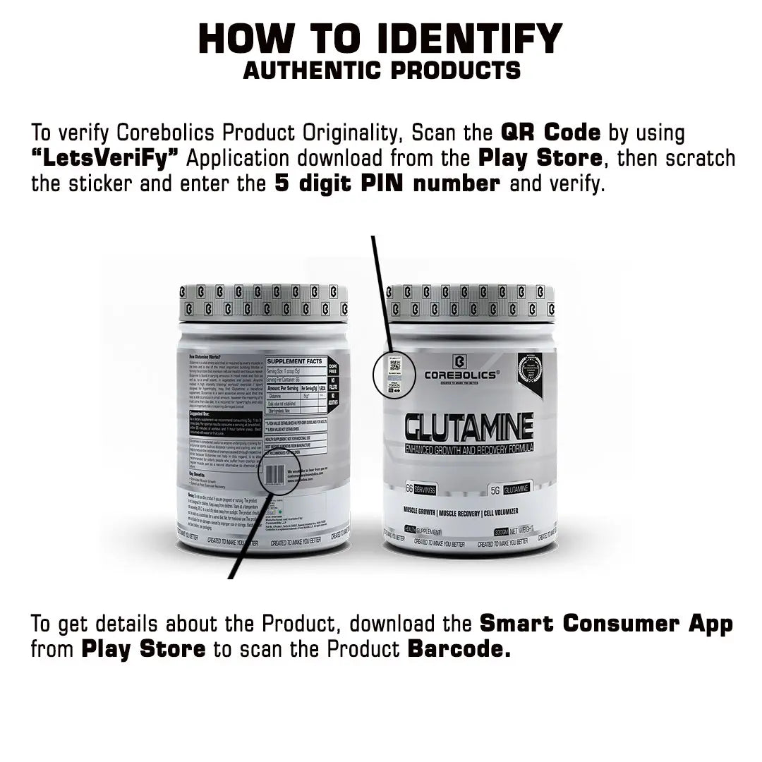 Corebolics Glutamine(Unflavored, 330 gm, 66 Servings)