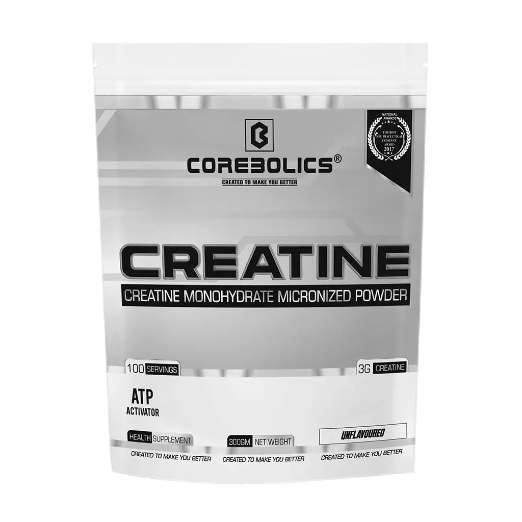 CoreBolics Creatine Monohydrate Micronized Powder(Unflavored, 300 gm, 100 Servings)