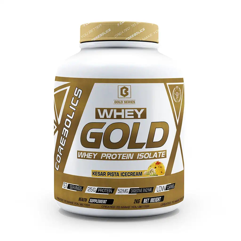 Corebolics Whey Gold - Isolate Protein(2 kg, 67 Servings) + GOLD STEEL SHAKER FREE