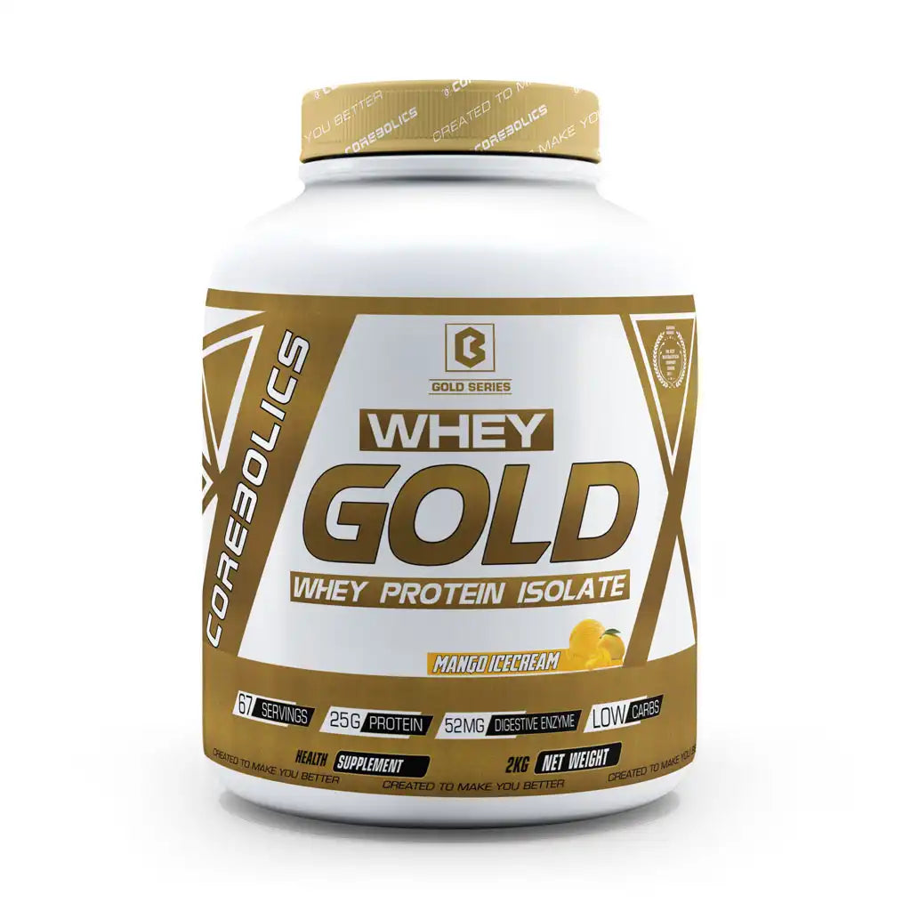 Corebolics Whey Gold - Isolate Protein(2 kg, 67 Servings) + GOLD STEEL SHAKER FREE
